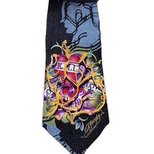 Ed Hardy by Christian Audigier Men's Silk Neck Tie Black Rose New w Tags